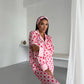 Heart Print Satin Pyjama Set for Women – Luxury Armani Satin Nightwear