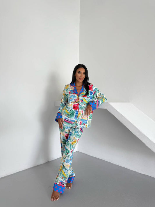 Luxury Floral Satin Pyjama Set for Women – Armani Satin Nightwear