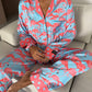 Flamingo Print Satin Pyjama Set for Women – Luxury Armani Satin Nightwear