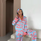 Flamingo Print Satin Pyjama Set for Women – Luxury Armani Satin Nightwear