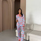 Flamingo Print Satin Pyjama Set for Women – Luxury Armani Satin Nightwear