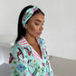Mint Floral Flamingo Satin Pyjama Set for Women – Luxury Armani Satin Nightwear