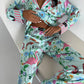Mint Floral Flamingo Satin Pyjama Set for Women – Luxury Armani Satin Nightwear