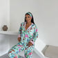 Mint Floral Flamingo Satin Pyjama Set for Women – Luxury Armani Satin Nightwear