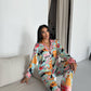 Playful Art Print Satin Pyjama Set for Women – Luxury Armani Satin Nightwear