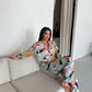 Playful Art Print Satin Pyjama Set for Women – Luxury Armani Satin Nightwear