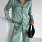 Mint Jacquard Satin Pyjama Set for Women – Textured Luxury Nightwear