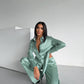 Mint Jacquard Satin Pyjama Set for Women – Textured Luxury Nightwear