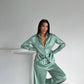Mint Jacquard Satin Pyjama Set for Women – Textured Luxury Nightwear