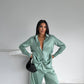 Mint Jacquard Satin Pyjama Set for Women – Textured Luxury Nightwear