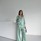 Mint Jacquard Satin Pyjama Set for Women – Textured Luxury Nightwear