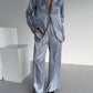 Silver Grey Jacquard Satin Pyjama Set for Women – Textured Luxury Nightwear