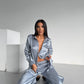 Silver Grey Jacquard Satin Pyjama Set for Women – Textured Luxury Nightwear