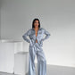 Silver Grey Jacquard Satin Pyjama Set for Women – Textured Luxury Nightwear