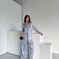 Silver Grey Jacquard Satin Pyjama Set for Women – Textured Luxury Nightwear