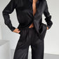 Black Jacquard Satin Pyjama Set for Women – Textured Luxury Nightwear