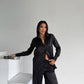 Black Jacquard Satin Pyjama Set for Women – Textured Luxury Nightwear