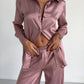 Dusty Rose Jacquard Satin Pyjama Set for Women – Textured Luxury Nightwear