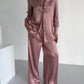 Dusty Rose Jacquard Satin Pyjama Set for Women – Textured Luxury Nightwear