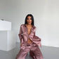 Dusty Rose Jacquard Satin Pyjama Set for Women – Textured Luxury Nightwear