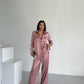 Dusty Rose Jacquard Satin Pyjama Set for Women – Textured Luxury Nightwear