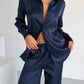 Midnight Navy Jacquard Satin Pyjama Set for Women – Textured Luxury Nightwear