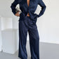 Midnight Navy Jacquard Satin Pyjama Set for Women – Textured Luxury Nightwear