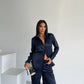 Midnight Navy Jacquard Satin Pyjama Set for Women – Textured Luxury Nightwear