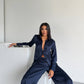 Midnight Navy Jacquard Satin Pyjama Set for Women – Textured Luxury Nightwear