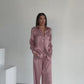 Dusty Rose Jacquard Satin Pyjama Set for Women – Textured Luxury Nightwear