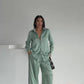 Mint Jacquard Satin Pyjama Set for Women – Textured Luxury Nightwear