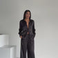 Black Jacquard Satin Pyjama Set for Women – Textured Luxury Nightwear