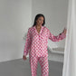 Heart Print Satin Pyjama Set for Women – Luxury Armani Satin Nightwear