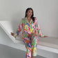 Tropical Parrot Satin Pyjama Set for Women – Luxury Armani Satin Nightwear