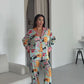 Playful Art Print Satin Pyjama Set for Women – Luxury Armani Satin Nightwear